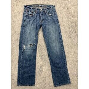 American Eagle 29/30 Original Straight Distressed Denim Blue Jeans Destroyed